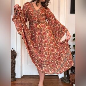 Long sleeve boho patterned maxi dress